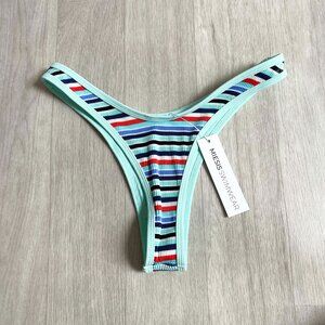 Miesis Swimwear Thong Bikini Bottoms Ribbed Stripe Size Small NEW NWT